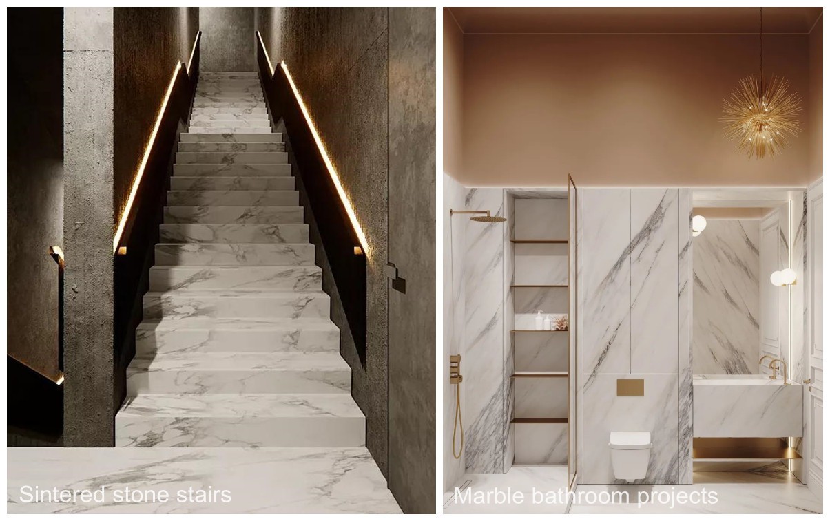 Sintered stone stairs VS marble bathroom application