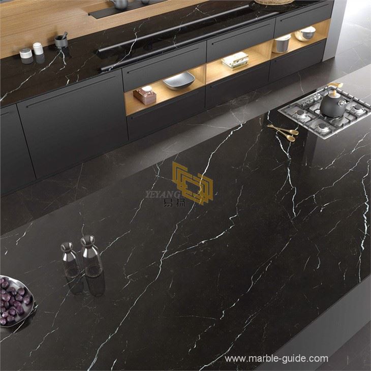 Bancada de pedra sinterizada de mármore Nero Marquina